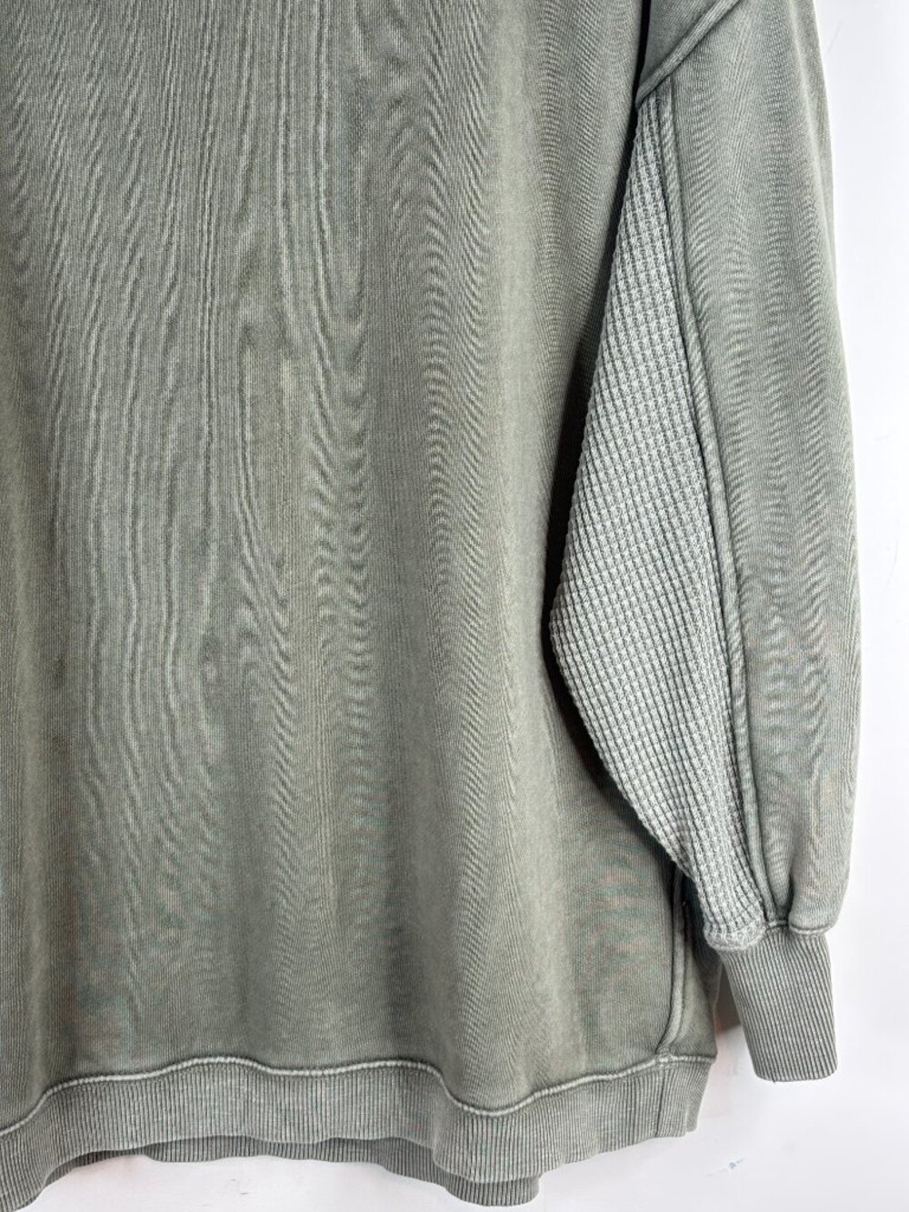Aerie Oversized Crewneck Sweatshirt S Olive Green Waffle Knit Sleeve Slouchy - Picture 3 of 10